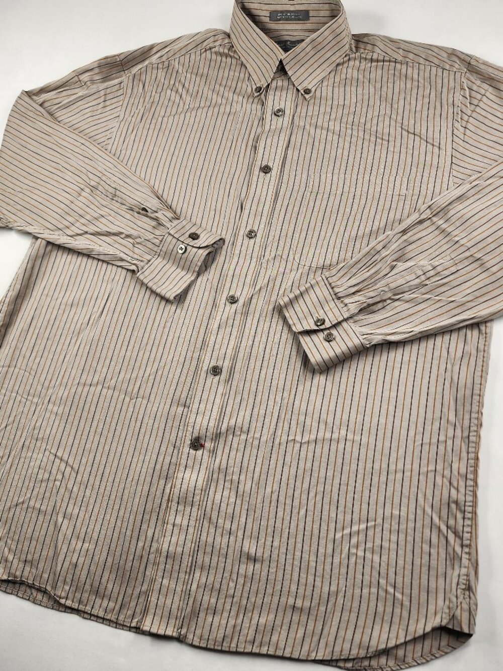 Daniel Cremieux Signature Collection Mens L Large Brown Striped Dress Shirt Soft